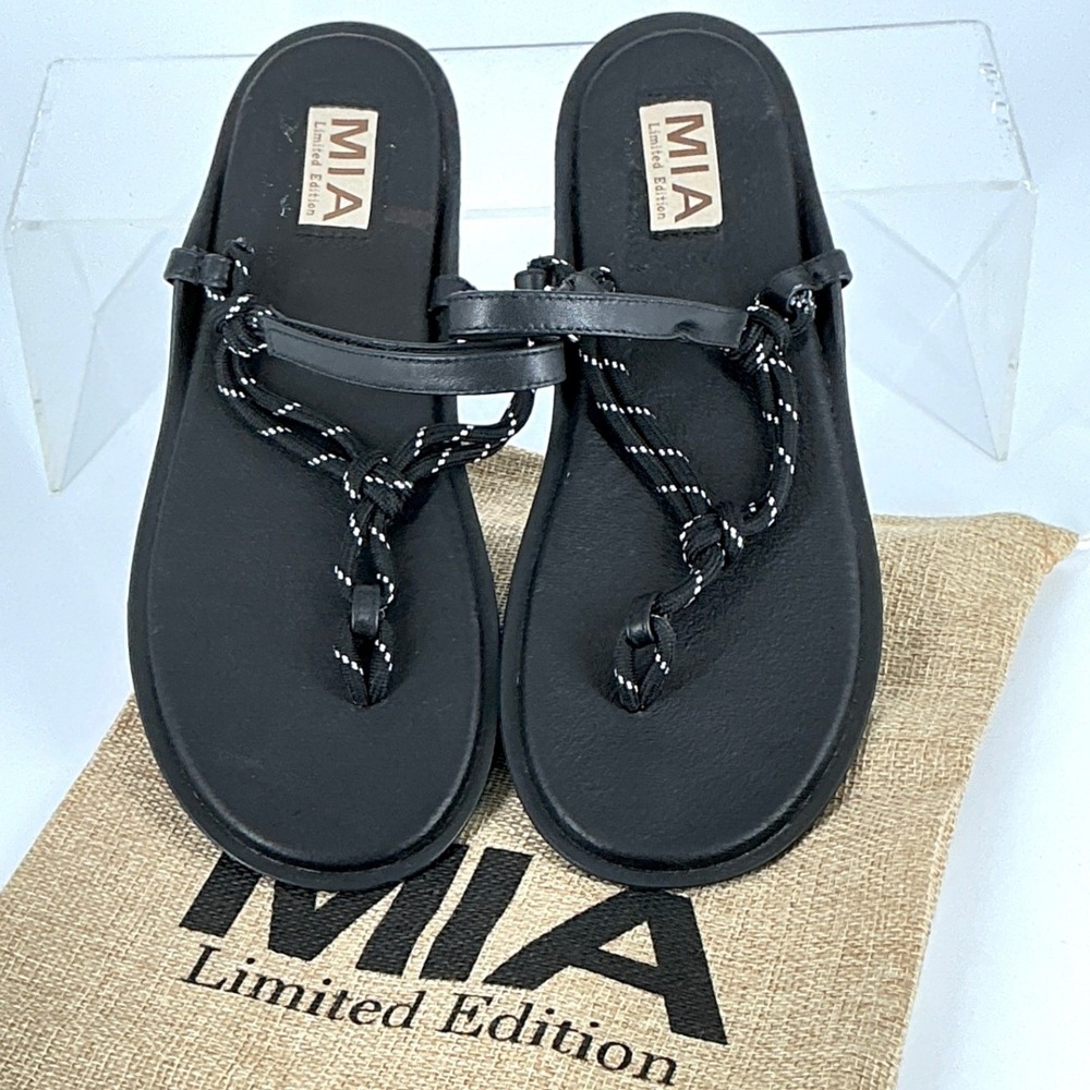 MIA Size 7.5 Black Strappy Rope Sandals NEW Limited Edition Harbor  $49
